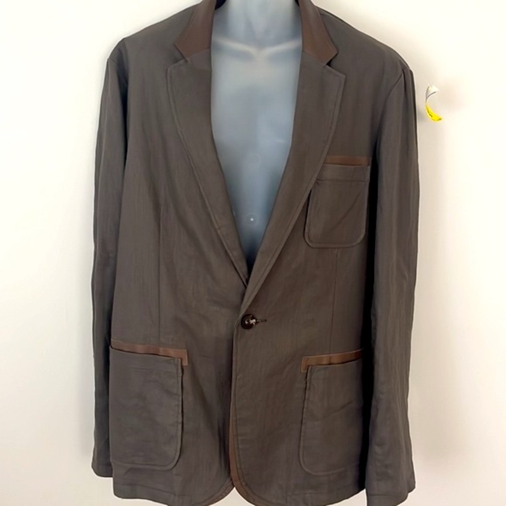 Danier linen blazer with leather trim XL